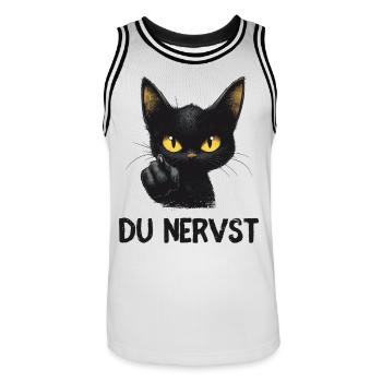 Witzige schwarze Katze sagt: Du nervst - Männer Basketball-Trikot - Weiß/Schwarz - Vorne - AI Model Male 185 dark (185cm)
