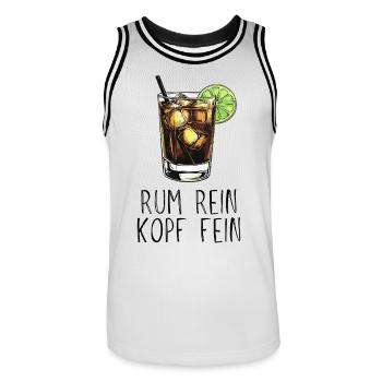Rum rein Kopf fein - Saufspruch Longdrink und Lime - Männer Basketball-Trikot - Weiß/Schwarz - Vorne - AI Model Male 185 dark (185cm)