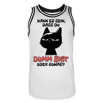 Kann es sein dass du dumm bist? - Schwarze Katze - Männer Basketball-Trikot - Weiß/Schwarz - Vorne - AI Model Male 185 dark (185cm)