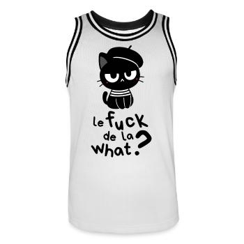 Le Fuck de la what - Schwarze französische Katze - Männer Basketball-Trikot - Weiß/Schwarz - Vorne - AI Model Male 185 dark (185cm)