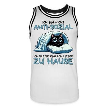 Ich bin nicht anti-sozial – nur gerne zu Hause - Männer Basketball-Trikot - Weiß/Schwarz - Vorne - AI Model Male 185 dark (185cm)