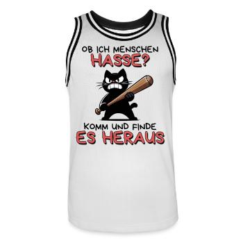 Hasse? Es heraus – Schwarzer Humor Katze - Männer Basketball-Trikot - Weiß/Schwarz - Vorne - AI Model Male 185 dark (185cm)