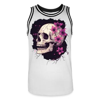 Crâne patiné avec des fleurs violettes - Maillot de basket Homme - blanc/noir - Devant - AI Model Male 185 dark (185cm)