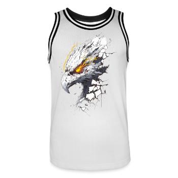 Cyborg eagle with laser vision breaks through wall - Men's Basketball Jersey - white/black - Front - AI Model Male 185 dark (185cm)