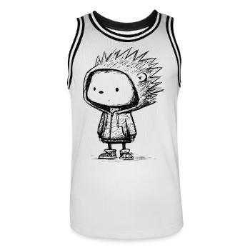 Croquis de sweat à capuche de dessin animé de hérisson kawaii – Mignon et drôle - Maillot de basket Homme - blanc/noir - Devant - AI Model Male 185 dark (185cm)