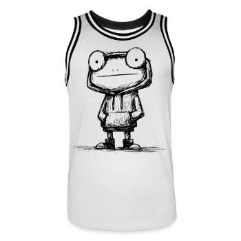 Croquis de dessin animé de grenouille kawaii – Mignon et drôle - Maillot de basket Homme - blanc/noir - Devant - AI Model Male 185 dark (185cm)