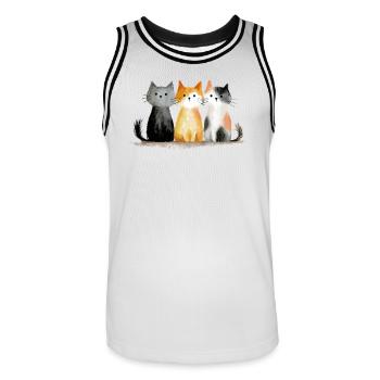 Trio de chats mignons à l’aquarelle - Groupe félin coloré - Maillot de basket Homme - blanc/noir - Devant - AI Model Male 185 dark (185cm)