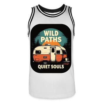 Camping live - Wild Paths Quiet Souls Camper Art - Maillot de basket Homme - blanc/noir - Devant - AI Model Male 185 dark (185cm)