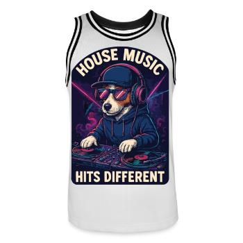 Jack Russell Terrier DJ Turntables House Gift - Men's Basketball Jersey - white/black - Front - AI Model Male 185 dark (185cm)