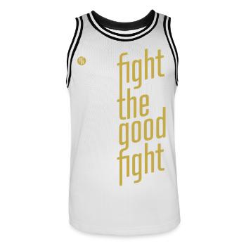 ThinkBick_Fight_the_good_fight_2026_2 - Männer Basketball-Trikot - Weiß/Schwarz - Vorne - AI Model Male 185 dark (185cm)