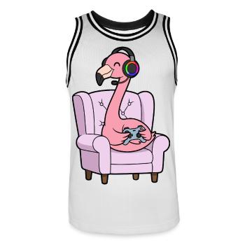 Gamer Flamingo Bird Playing Video Games - Men's Basketball Jersey - white/black - Front - AI Model Male 185 dark (185cm)