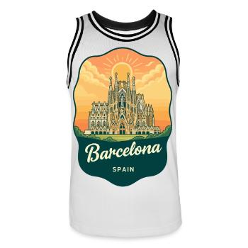 Badge vintage du coucher de soleil de la Sagrada Familia de Barcelone - Maillot de basket Homme - blanc/noir - Devant - AI Model Male 185 dark (185cm)