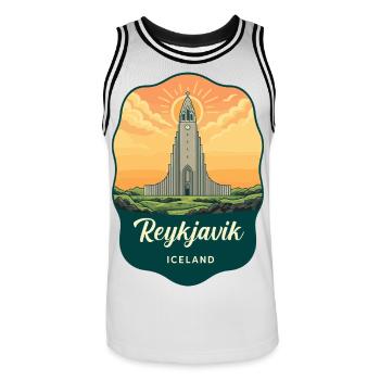 Reykjavik Island Retro Sonnenuntergangsabzeichen - Männer Basketball-Trikot - Weiß/Schwarz - Vorne - AI Model Male 185 dark (185cm)