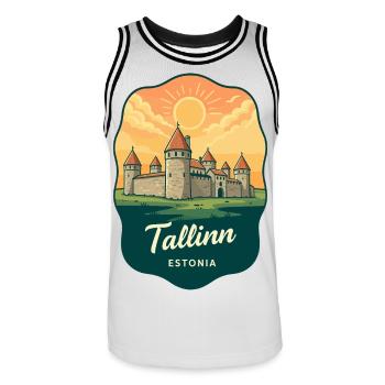 Tallinn Medieval City Vintage-Abzeichen - Männer Basketball-Trikot - Weiß/Schwarz - Vorne - AI Model Male 185 dark (185cm)