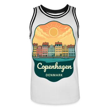 Badge Rétro Sunset de Copenhague Nyhavn - Maillot de basket Homme - blanc/noir - Devant - AI Model Male 185 dark (185cm)