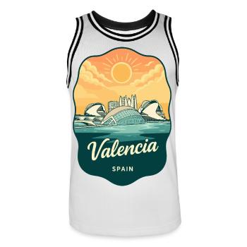 Valencia, Spanien Vintage Sunset Reiseabzeichen - Männer Basketball-Trikot - Weiß/Schwarz - Vorne - AI Model Male 185 dark (185cm)