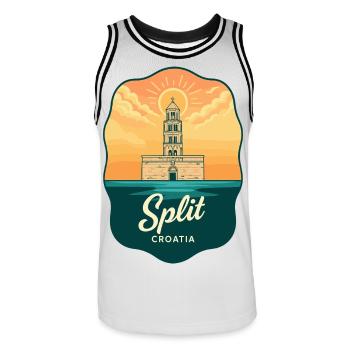 Geteiltes Diokletians Palac Vintage-Reiseabzeichen - Männer Basketball-Trikot - Weiß/Schwarz - Vorne - AI Model Male 185 dark (185cm)