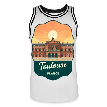 Toulouse Capitole Retro Sunset Travel Badge - Men's Basketball Jersey - white/black - Front - AI Model Male 185 dark (185cm)