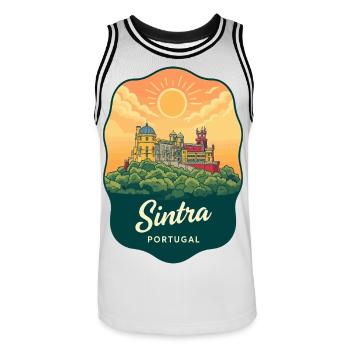 Badge de voyage Retro Sunset Sintra Pena Palac - Maillot de basket Homme - blanc/noir - Devant - AI Model Male 185 dark (185cm)