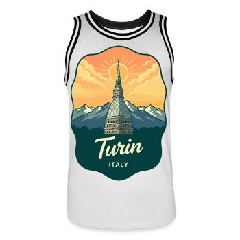 Insigne de voyage vintage Turin Mole Antonelliana - Maillot de basket Homme - blanc/noir - Devant - AI Model Male 185 dark (185cm)