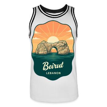 Badge de voyage rétro Retrait du soleil Raouche Rocks de Beyrouth - Maillot de basket Homme - blanc/noir - Devant - AI Model Male 185 dark (185cm)