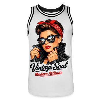 Attitude Soul Moderne Vintage – Pin-Up cool - Maillot de basket Homme - blanc/noir - Devant - AI Model Male 185 dark (185cm)