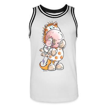 Pferd mit Einhorn Kuscheltier Cartoon  - Männer Basketball-Trikot - Weiß/Schwarz - Vorne - AI Model Male 185 dark (185cm)