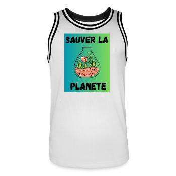 JOUR DE LA TERRE. ECOLOGIE. PLANETE. ENVIRONNEMENT - Maillot de basket Homme - blanc/noir - Devant - AI Model Male 185 dark (185cm)