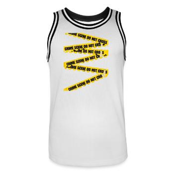 Crime Scene Barrier Tape T-Shirt - Men's Basketball Jersey - white/black - Front - AI Model Male 185 dark (185cm)