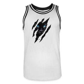Black big cat with blue eyes - Men's Basketball Jersey - white/black - Front - AI Model Male 185 dark (185cm)