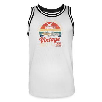 Birthday March 1985 Year Limited Edition 1985 - Men's Basketball Jersey - white/black - Front - AI Model Male 185 dark (185cm)