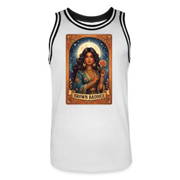 Brown Baddies: Göttin der Nacht und Rose - Männer Basketball-Trikot - Weiß/Schwarz - Vorne - AI Model Male 185 dark (185cm)