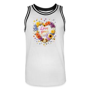 Love Your Self Blütenherz Design - Männer Basketball-Trikot - Weiß/Schwarz - Vorne - AI Model Male 185 dark (185cm)
