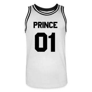 Prince 01 - Männer Basketball-Trikot - Weiß/Schwarz - Vorne - AI Model Male 185 dark (185cm)