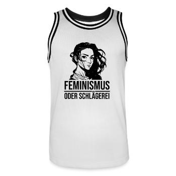 Feminismus oder Schlägerei - Männer Basketball-Trikot - Weiß/Schwarz - Vorne - AI Model Male 185 dark (185cm)