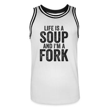 Life Is A Soup And I'm A Fork Tees | Funny - Men's Basketball Jersey - white/black - Front - AI Model Male 185 dark (185cm)