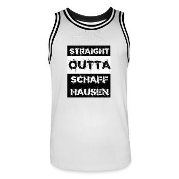 Straight Outta Schaffhausen Schweiz Geschenk Stadt - Männer Basketball-Trikot - Weiß/Schwarz - Vorne - AI Model Male 185 dark (185cm)