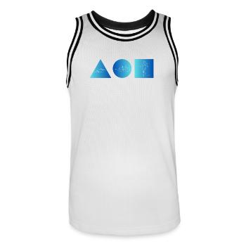 Motif de ligne de triathlon bleu avec trois symboles - Maillot de basket Homme - blanc/noir - Devant - AI Model Male 185 dark (185cm)