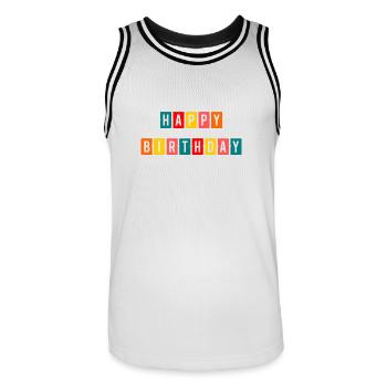 ALLES GUTE ZUM GEBURTSTAG. ALLES GUTE ZUM GEBURTSTAG. JAHRESTAG. - Männer Basketball-Trikot - Weiß/Schwarz - Vorne - AI Model Male 185 dark (185cm)