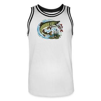 Pike catches roach - Men's Basketball Jersey - white/black - Front - AI Model Male 185 dark (185cm)