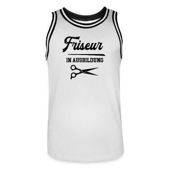 Friseur in Ausbildung Friseurausbildung Lehre - Männer Basketball-Trikot - Weiß/Schwarz - Vorne - AI Model Male 185 dark (185cm)