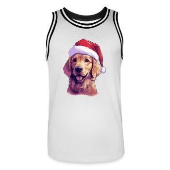 Chien Golden Retriever de Noël - Maillot de basket Homme - blanc/noir - Devant - AI Model Male 185 dark (185cm)