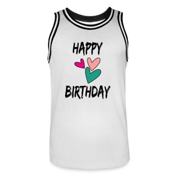 ALLES GUTE ZUM GEBURTSTAG. ALLES GUTE ZUM GEBURTSTAG. JAHRESTAG. - Männer Basketball-Trikot - Weiß/Schwarz - Vorne - AI Model Male 185 dark (185cm)