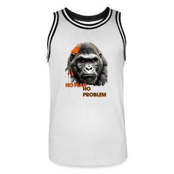 Affen , Affensprichwort: - Kein Plan kein Problem - Männer Basketball-Trikot - Weiß/Schwarz - Vorne - AI Model Male 185 dark (185cm)