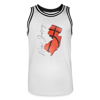 New Jersey (United States) | Real Basketball | Map Sct - Men's Basketball Jersey - white/black - Front - AI Model Male 185 dark (185cm)