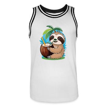 Relaxed Faultier mit Kokosnuss – Sommer-Vibes - Männer Basketball-Trikot - Weiß/Schwarz - Vorne - AI Model Male 185 dark (185cm)