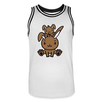 2 Bunnies Dad Mom Child Mother Sitting On Top Of Each Other - Men's Basketball Jersey - white/black - Front - AI Model Male 185 dark (185cm)