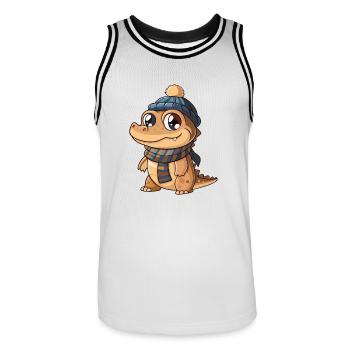 Niedliches Krokodil mit Schal und Pudelmütze. - Männer Basketball-Trikot - Weiß/Schwarz - Vorne - AI Model Male 185 dark (185cm)