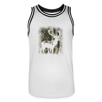 Camo US Flag Deer Elk Buck Camoflage Hunting - Men's Basketball Jersey - white/black - Front - AI Model Male 185 dark (185cm)