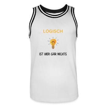 Logisch hier gar nichts. Cooler Spruch - Männer Basketball-Trikot - Weiß/Schwarz - Vorne - AI Model Male 185 dark (185cm)